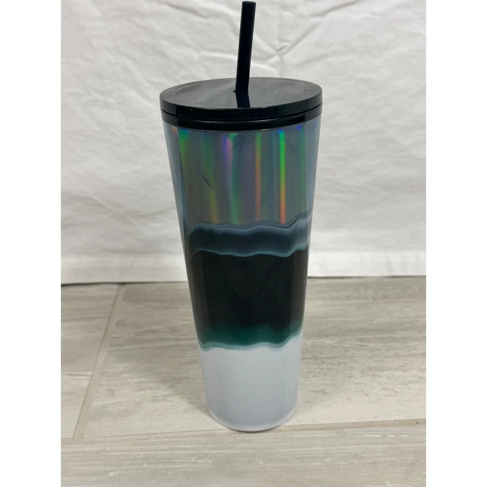 Starbucks 2020 Iridescent Agate Wavy Cold Cup Tumbler 24oz BlackTeal White Venti